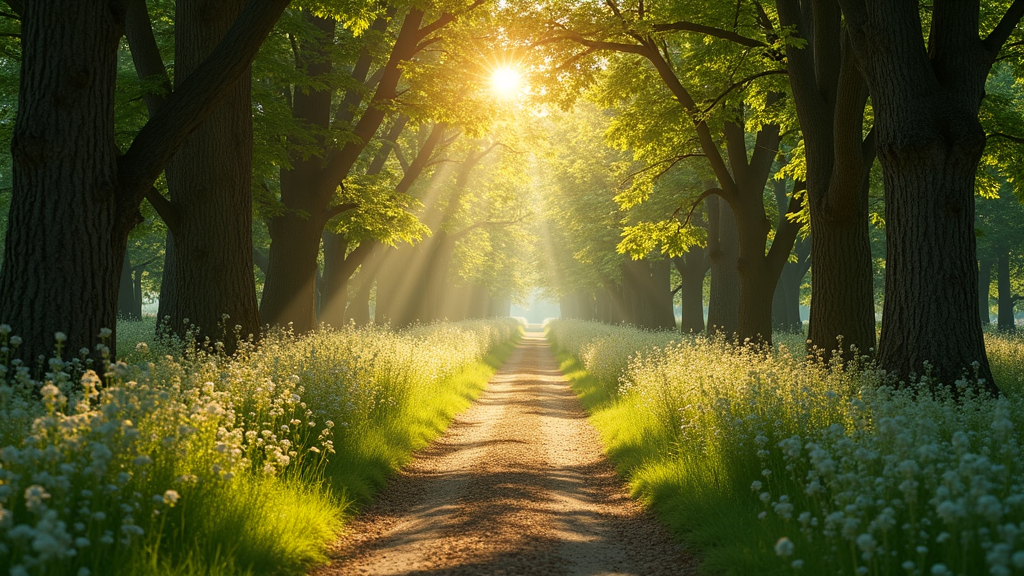 A serene landscape featuring a tree and a winding pathway, evoking tranquility and healthy living